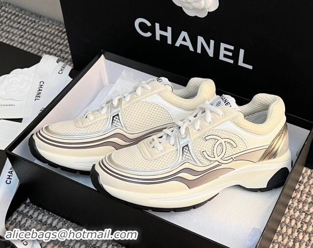 Sumptuous Chanel Mesh & Calfskin Sneakers G39792 White 120121