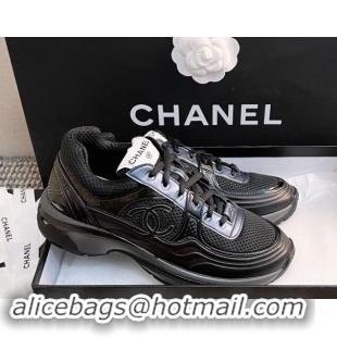 Crafted Chanel Mesh & Calfskin Sneakers G39792 Black/Blue 1120123