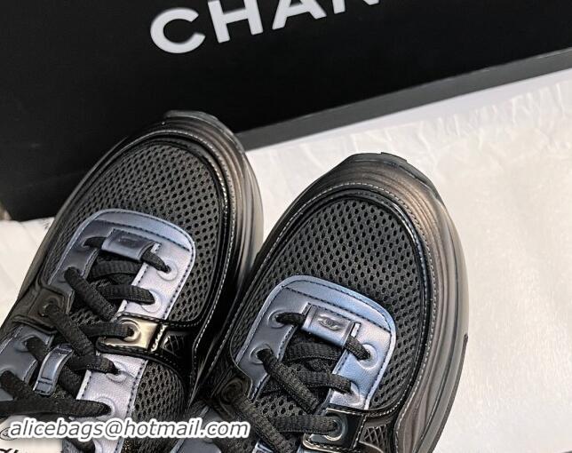 Crafted Chanel Mesh & Calfskin Sneakers G39792 Black/Blue 1120123