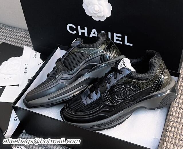 Crafted Chanel Mesh & Calfskin Sneakers G39792 Black/Blue 1120123