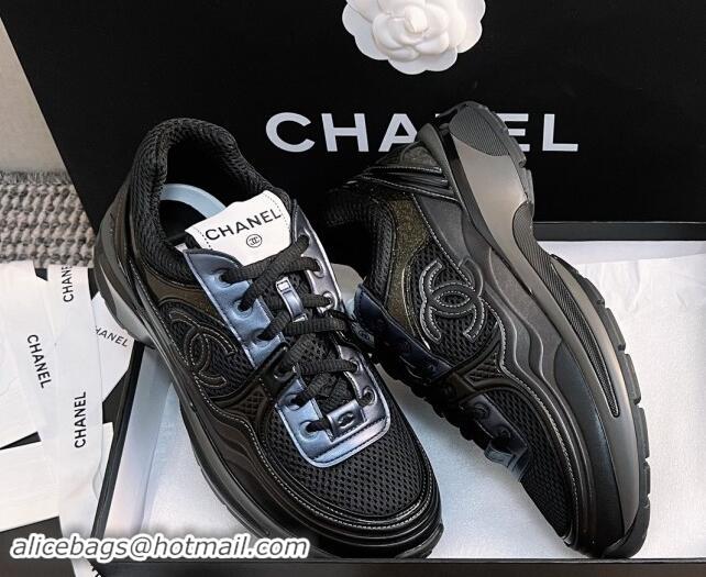 Crafted Chanel Mesh & Calfskin Sneakers G39792 Black/Blue 1120123