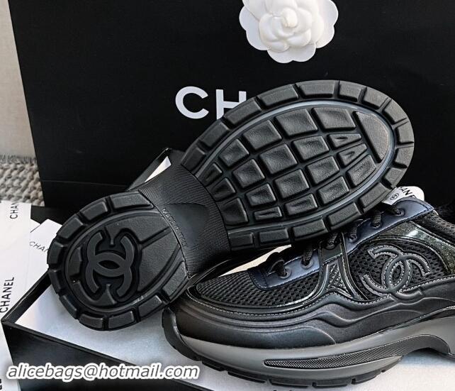 Crafted Chanel Mesh & Calfskin Sneakers G39792 Black/Blue 1120123