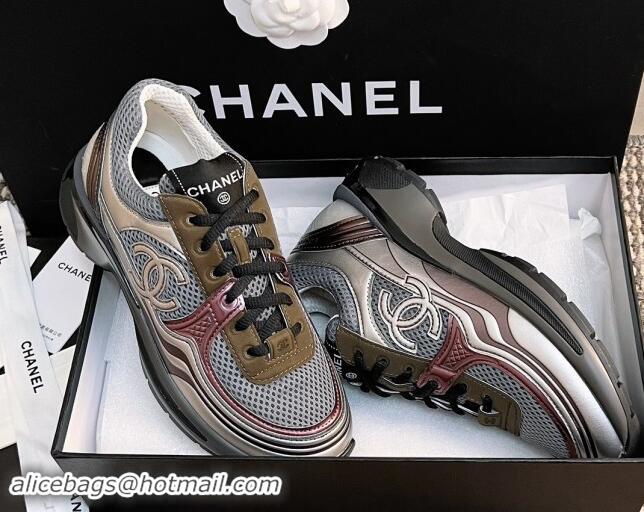 Good Quality Chanel Mesh & Calfskin Sneakers G39792 Khaki 1120124