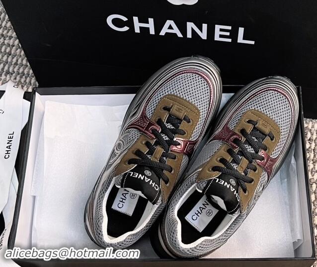 Good Quality Chanel Mesh & Calfskin Sneakers G39792 Khaki 1120124