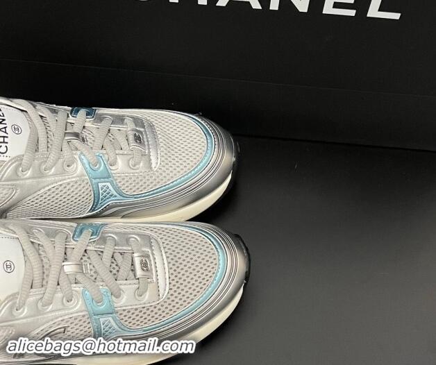 Top Grade Chanel Mesh & Calfskin Sneakers G39792 Silver/Blue 120126