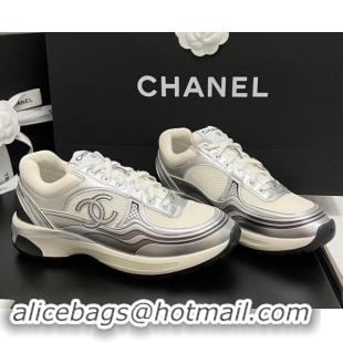 Generous Chanel Mesh & Calfskin Sneakers G39792 Silver/White 120127