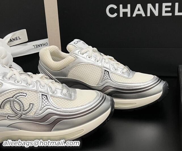 Generous Chanel Mesh & Calfskin Sneakers G39792 Silver/White 120127