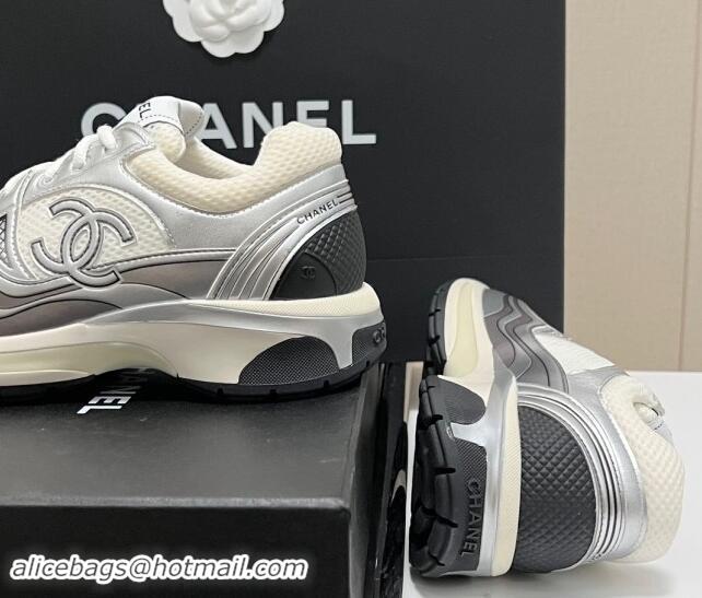 Generous Chanel Mesh & Calfskin Sneakers G39792 Silver/White 120127