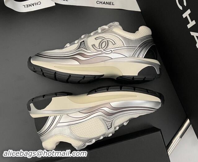 Generous Chanel Mesh & Calfskin Sneakers G39792 Silver/White 120127