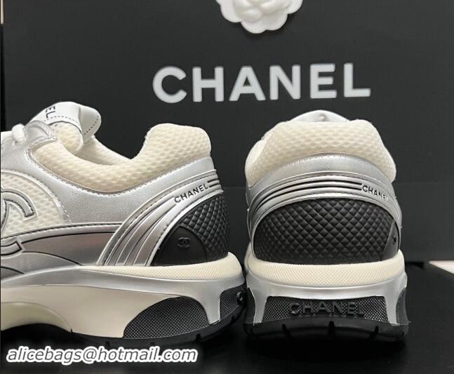 Generous Chanel Mesh & Calfskin Sneakers G39792 Silver/White 120127