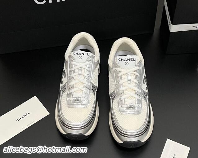 Generous Chanel Mesh & Calfskin Sneakers G39792 Silver/White 120127