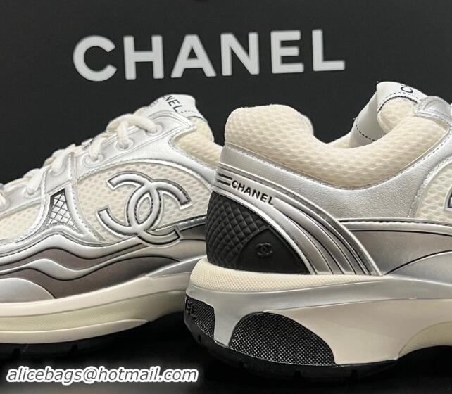 Generous Chanel Mesh & Calfskin Sneakers G39792 Silver/White 120127