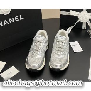 Modern Chanel Mesh & Calfskin Sneakers G39792 Silver/Grey 1120128