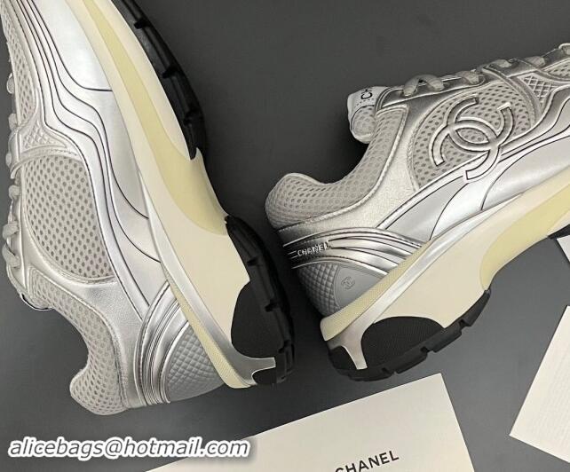 Modern Chanel Mesh & Calfskin Sneakers G39792 Silver/Grey 1120128