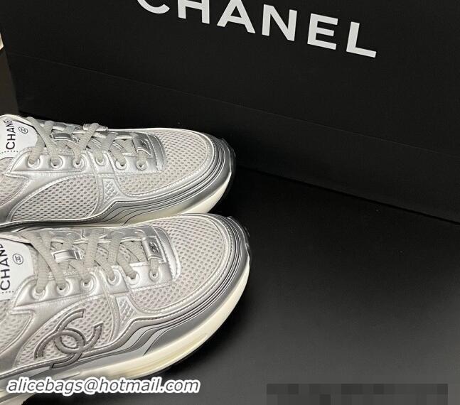 Modern Chanel Mesh & Calfskin Sneakers G39792 Silver/Grey 1120128