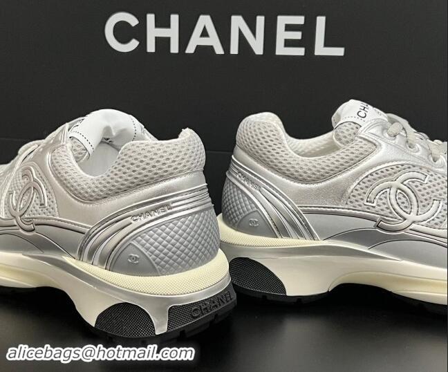 Modern Chanel Mesh & Calfskin Sneakers G39792 Silver/Grey 1120128