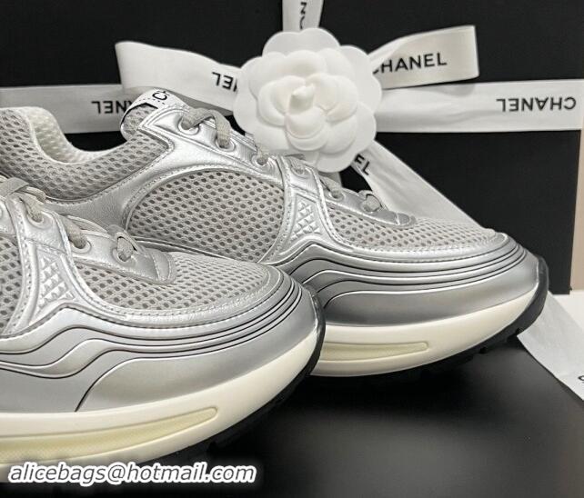 Modern Chanel Mesh & Calfskin Sneakers G39792 Silver/Grey 1120128