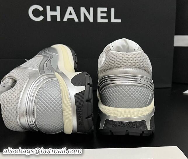 Modern Chanel Mesh & Calfskin Sneakers G39792 Silver/Grey 1120128