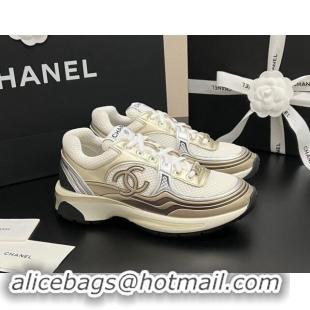 Duplicate Chanel Mesh & Calfskin Sneakers G39792 Gold-Tone 1120129