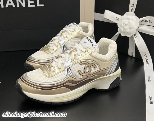 Duplicate Chanel Mesh & Calfskin Sneakers G39792 Gold-Tone 1120129