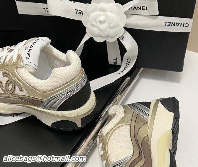 Duplicate Chanel Mesh & Calfskin Sneakers G39792 Gold-Tone 1120129