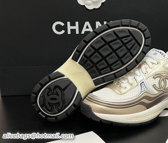 Duplicate Chanel Mesh & Calfskin Sneakers G39792 Gold-Tone 1120129