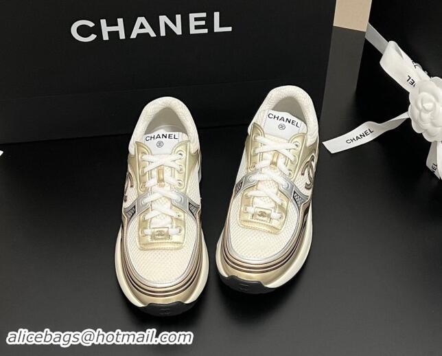 Duplicate Chanel Mesh & Calfskin Sneakers G39792 Gold-Tone 1120129