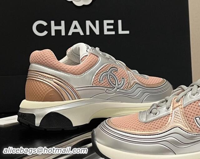 Popular Style Chanel Mesh & Calfskin Sneakers G39792 Silver/Pink 120130