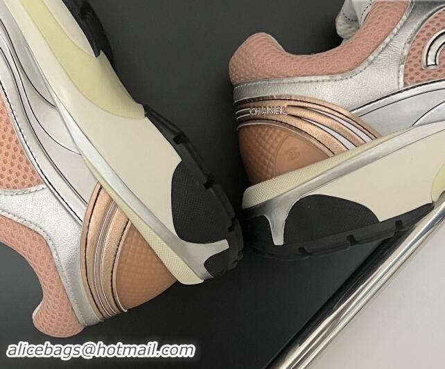 Popular Style Chanel Mesh & Calfskin Sneakers G39792 Silver/Pink 120130