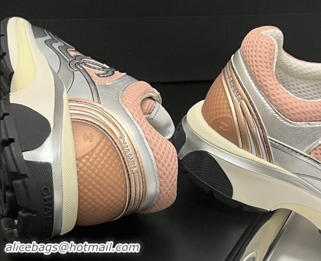 Popular Style Chanel Mesh & Calfskin Sneakers G39792 Silver/Pink 120130