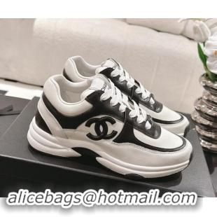 Fashion Chanel Calfskin Sneakers White/Black 1120132