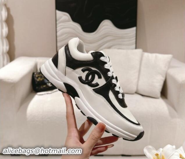 Fashion Chanel Calfskin Sneakers White/Black 1120132