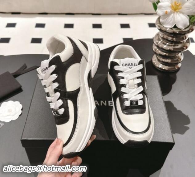 Fashion Chanel Calfskin Sneakers White/Black 1120132