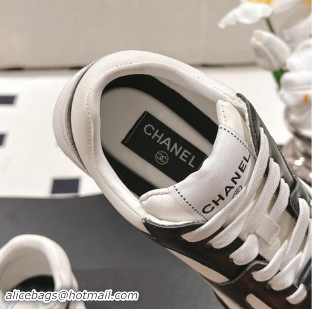 Fashion Chanel Calfskin Sneakers White/Black 1120132