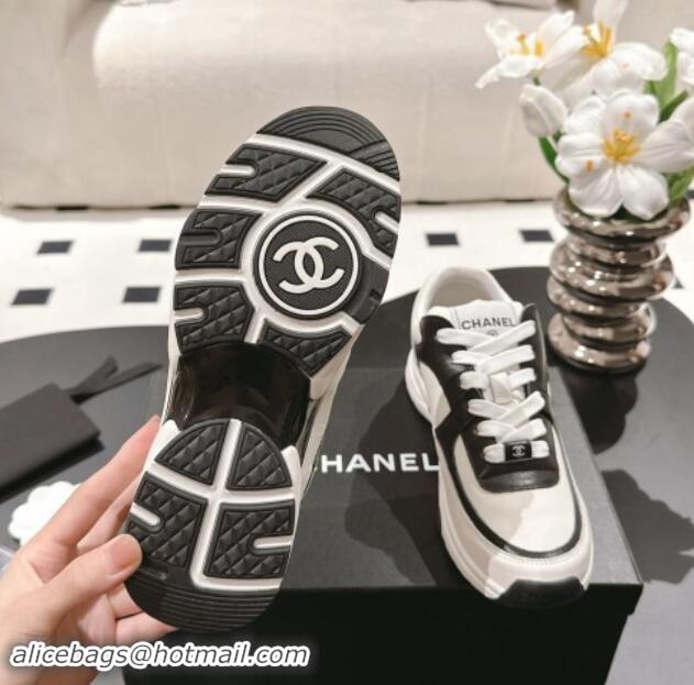 Fashion Chanel Calfskin Sneakers White/Black 1120132