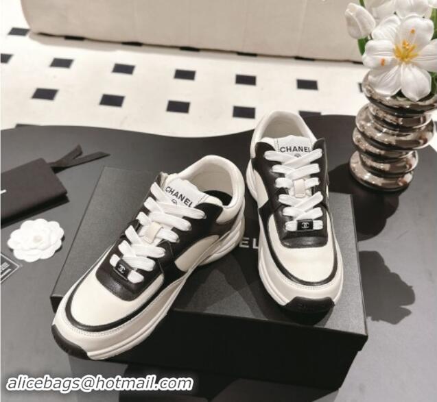 Fashion Chanel Calfskin Sneakers White/Black 1120132