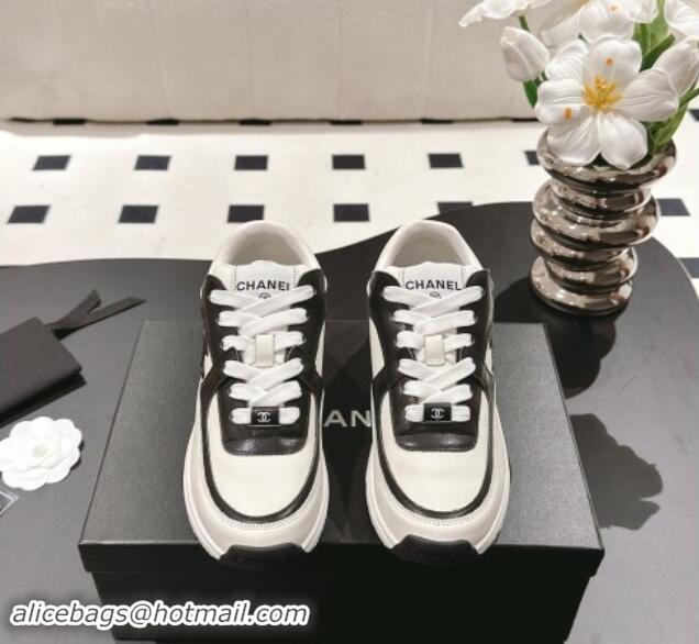 Fashion Chanel Calfskin Sneakers White/Black 1120132