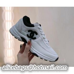 Stylish Chanel Mesh, Suede & Grained Calfskin Sneakers White 1120137