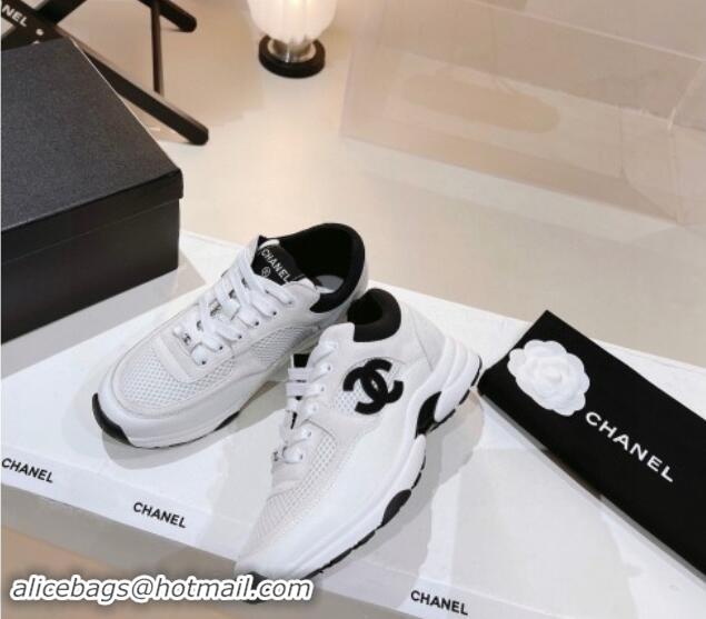 Stylish Chanel Mesh, Suede & Grained Calfskin Sneakers White 1120137