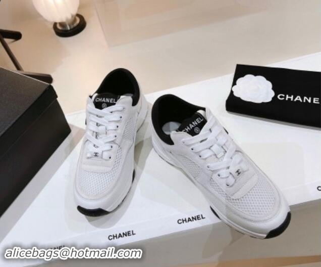 Stylish Chanel Mesh, Suede & Grained Calfskin Sneakers White 1120137