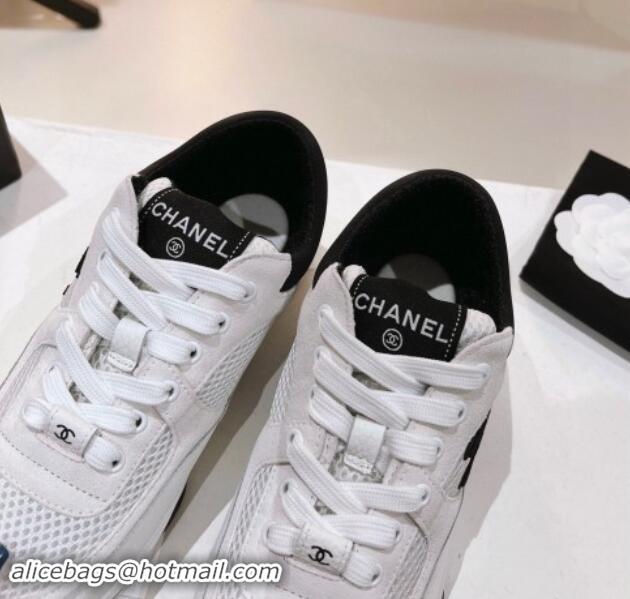 Stylish Chanel Mesh, Suede & Grained Calfskin Sneakers White 1120137