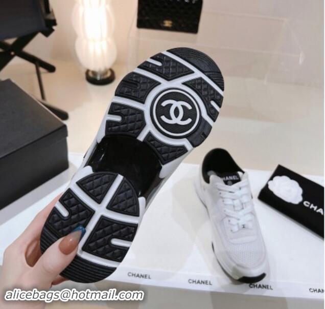 Stylish Chanel Mesh, Suede & Grained Calfskin Sneakers White 1120137