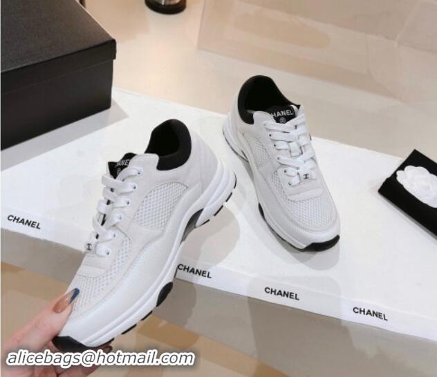 Stylish Chanel Mesh, Suede & Grained Calfskin Sneakers White 1120137