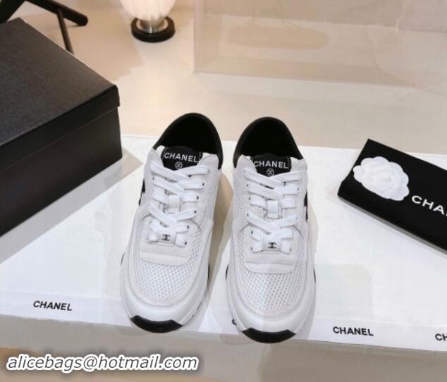 Stylish Chanel Mesh, Suede & Grained Calfskin Sneakers White 1120137