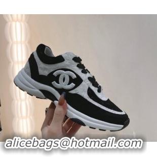 Perfect Chanel CC Suede Sneakers White/Black 120138