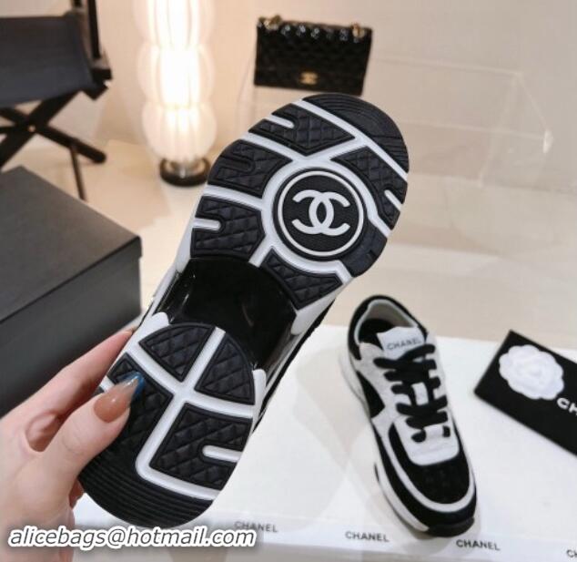 Perfect Chanel CC Suede Sneakers White/Black 120138