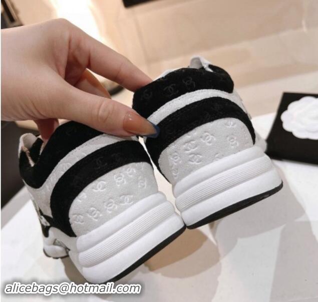 Perfect Chanel CC Suede Sneakers White/Black 120138