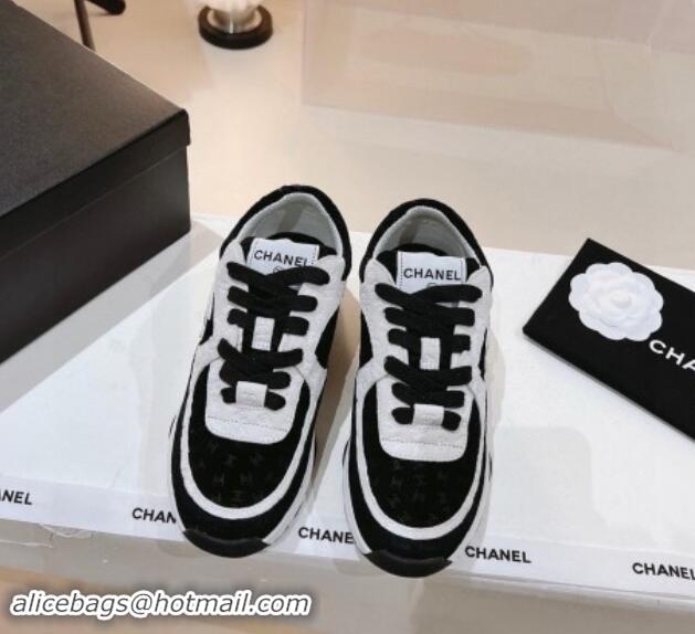 Perfect Chanel CC Suede Sneakers White/Black 120138