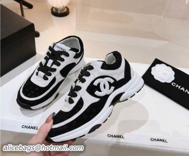 Perfect Chanel CC Suede Sneakers White/Black 120138