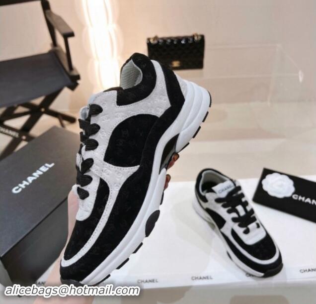 Perfect Chanel CC Suede Sneakers White/Black 120138